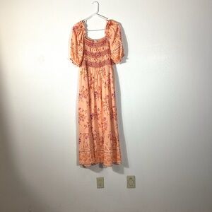 Baltic Born coral Floral Midi Dress Mesa smocked floral